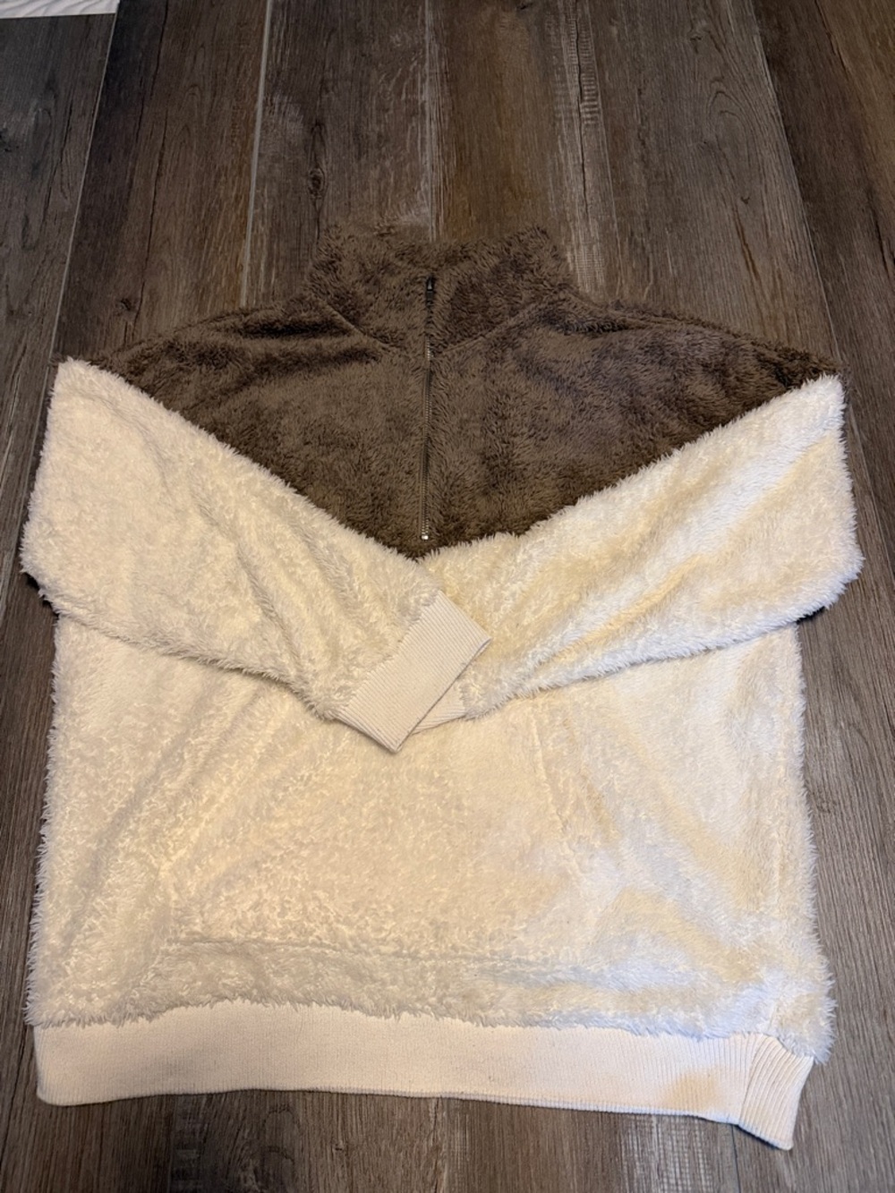 Hippie Rose Plush Sherpa Jacket in Taupe & Cream